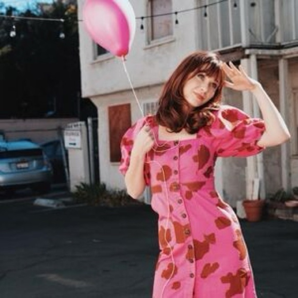 Rachel Antonoff Pink and Brown Cow Print Dress
